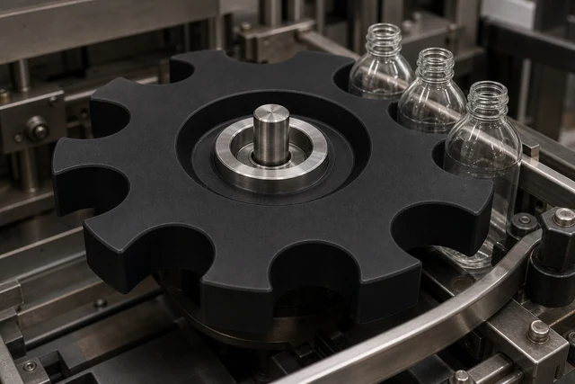 Representative replacement star wheel installed in a legacy packaging conveyor